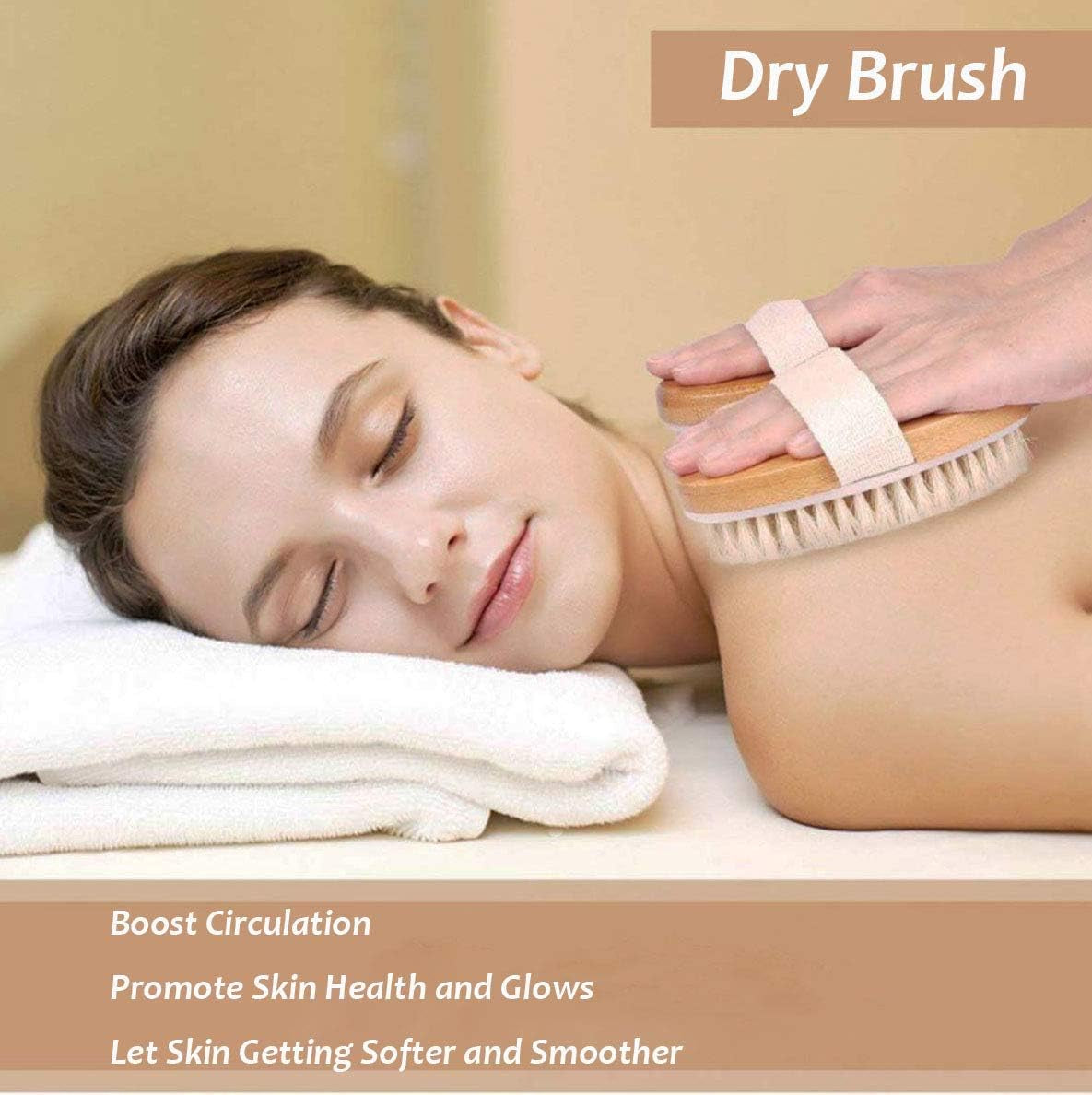 Dry Brushing Body Brush Sets Wooden Handle Combined with Medium Strength Natural Bristles Gentle Exfoliator Remove Cellulite Lymphatic Drainage Makes the Skin of the Entire Body Softer