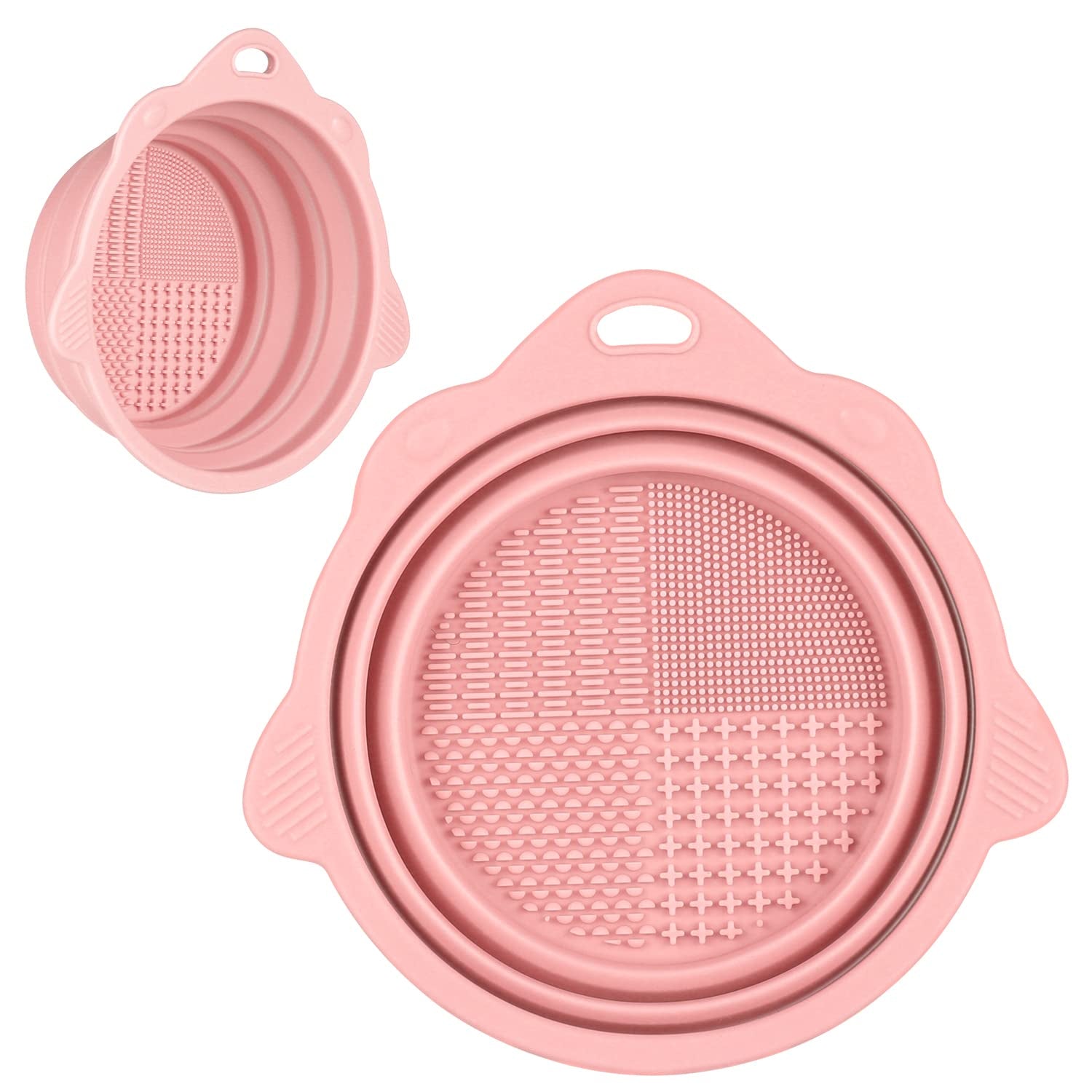 Foldable Silicone Makeup Brush Cleaner Bowl -  Portable Cleaning Tool for Brushes, Powder Puffs, and Sponges (Pink)