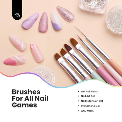 Nail Art Brushes Set - 6 Pcs, Gray, Wood Alloy Handle, Wood Head, Dotting Pen, Salon & DIY Nail Art, Valentines Day Gifts for Her