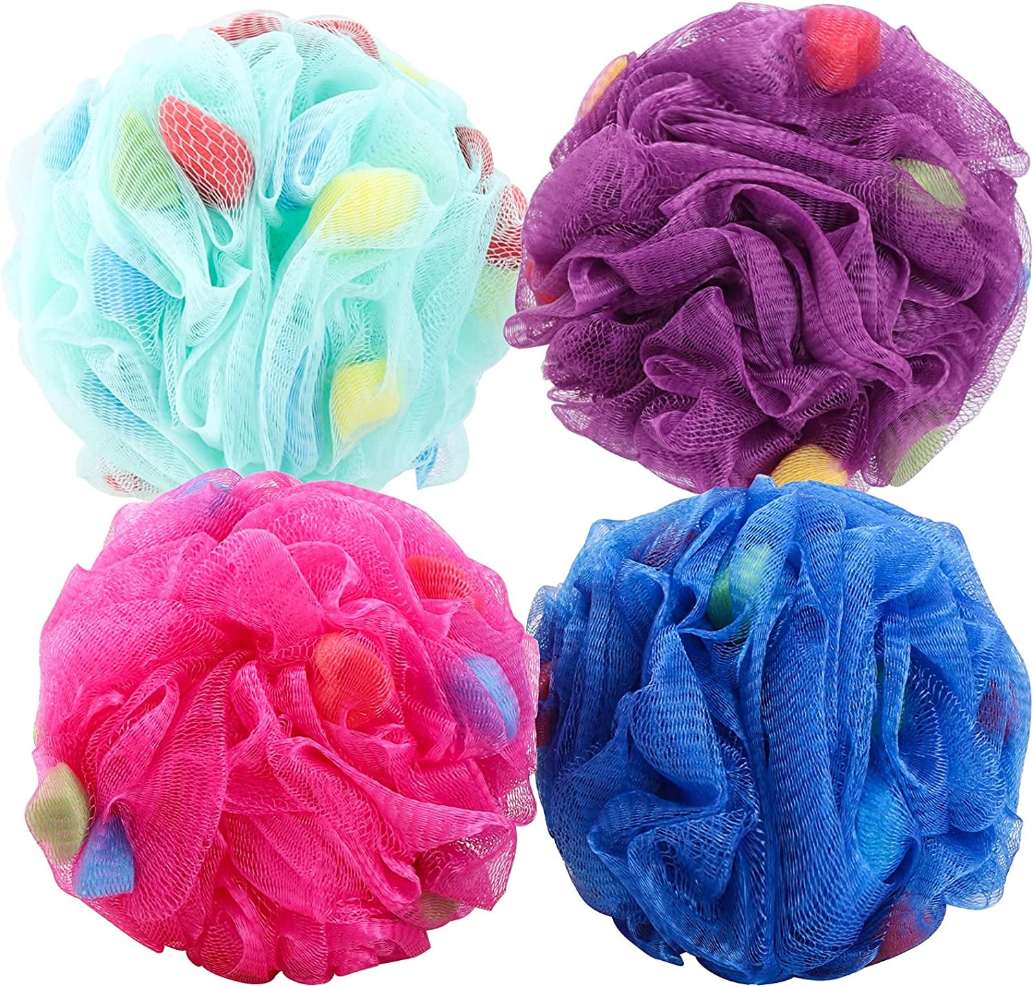 Premium Mesh Poufs (65G/Pcs) Bath Sponges Shower Loofahs Exfoliating Shower Puff - Great for Body Wash Pack of 4