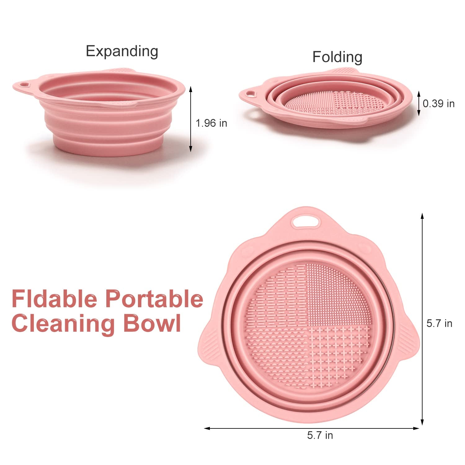 Foldable Silicone Makeup Brush Cleaner Bowl -  Portable Cleaning Tool for Brushes, Powder Puffs, and Sponges (Pink)