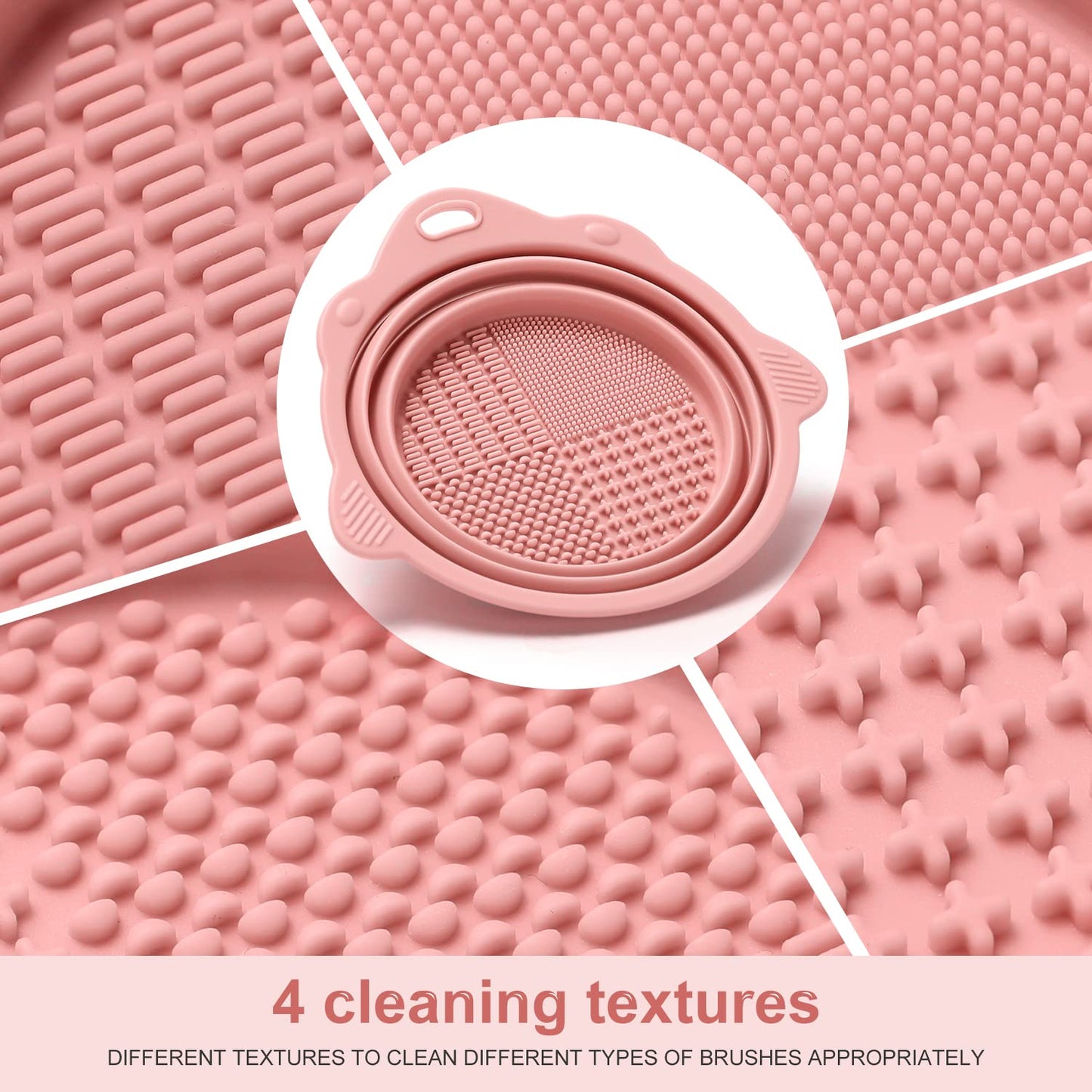 Foldable Silicone Makeup Brush Cleaner Bowl -  Portable Cleaning Tool for Brushes, Powder Puffs, and Sponges (Pink)