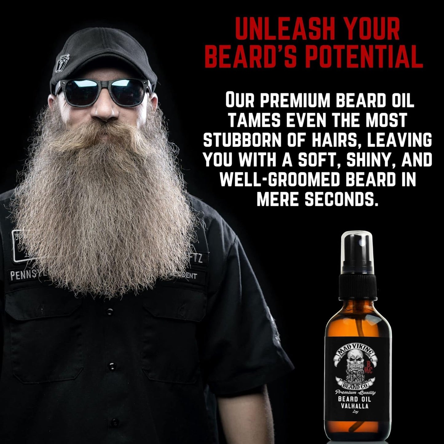 Premium Beard Oil for All Lengths, All-Natural, Moisturizes Skin, Reduces Beard Itch, Helps Relieve Acne. for a Thicker Fuller Looking Beard. Made in the USA - 2Oz (VALHALLA)