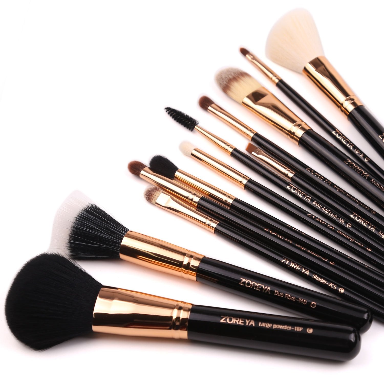 Premium Travel Makeup Brush Set 12 Pieces Essential Cosmetic Tools Synthetic Hair Foundation Powder Eye Cosmetic Brushes with Black Holder