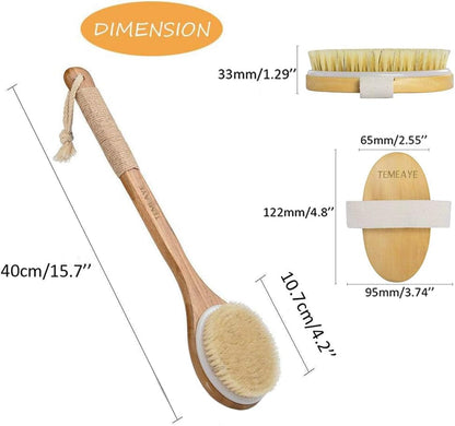 Dry Brushing Body Brush Sets Wooden Handle Combined with Medium Strength Natural Bristles Gentle Exfoliator Remove Cellulite Lymphatic Drainage Makes the Skin of the Entire Body Softer