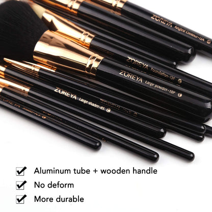 Premium Travel Makeup Brush Set 12 Pieces Essential Cosmetic Tools Synthetic Hair Foundation Powder Eye Cosmetic Brushes with Black Holder